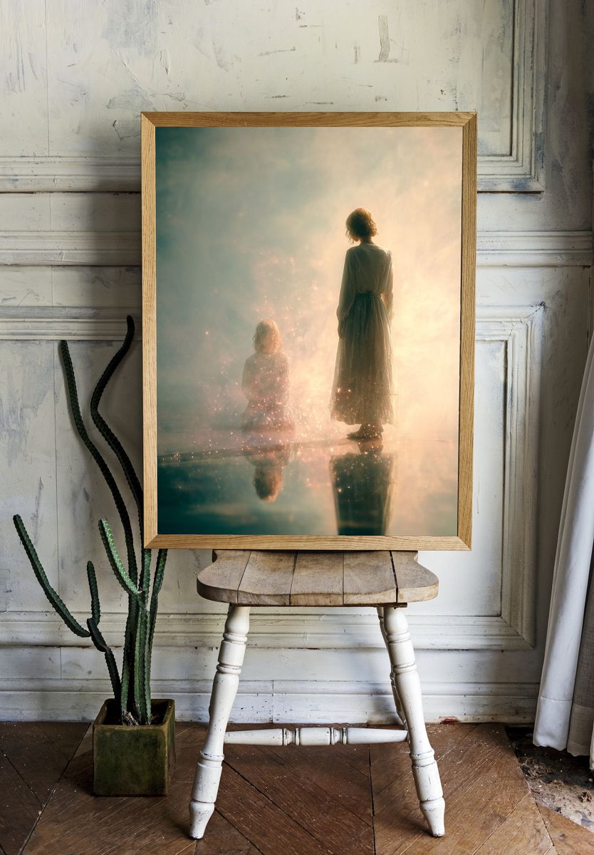 Dreamlike Figures Surrealism Print. room preview