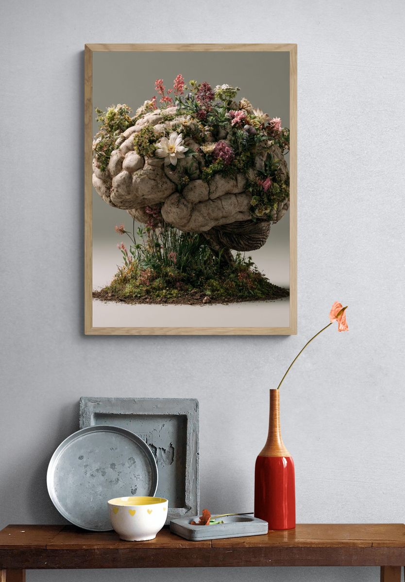 Floral Brain Surrealism Print. — room view 3
