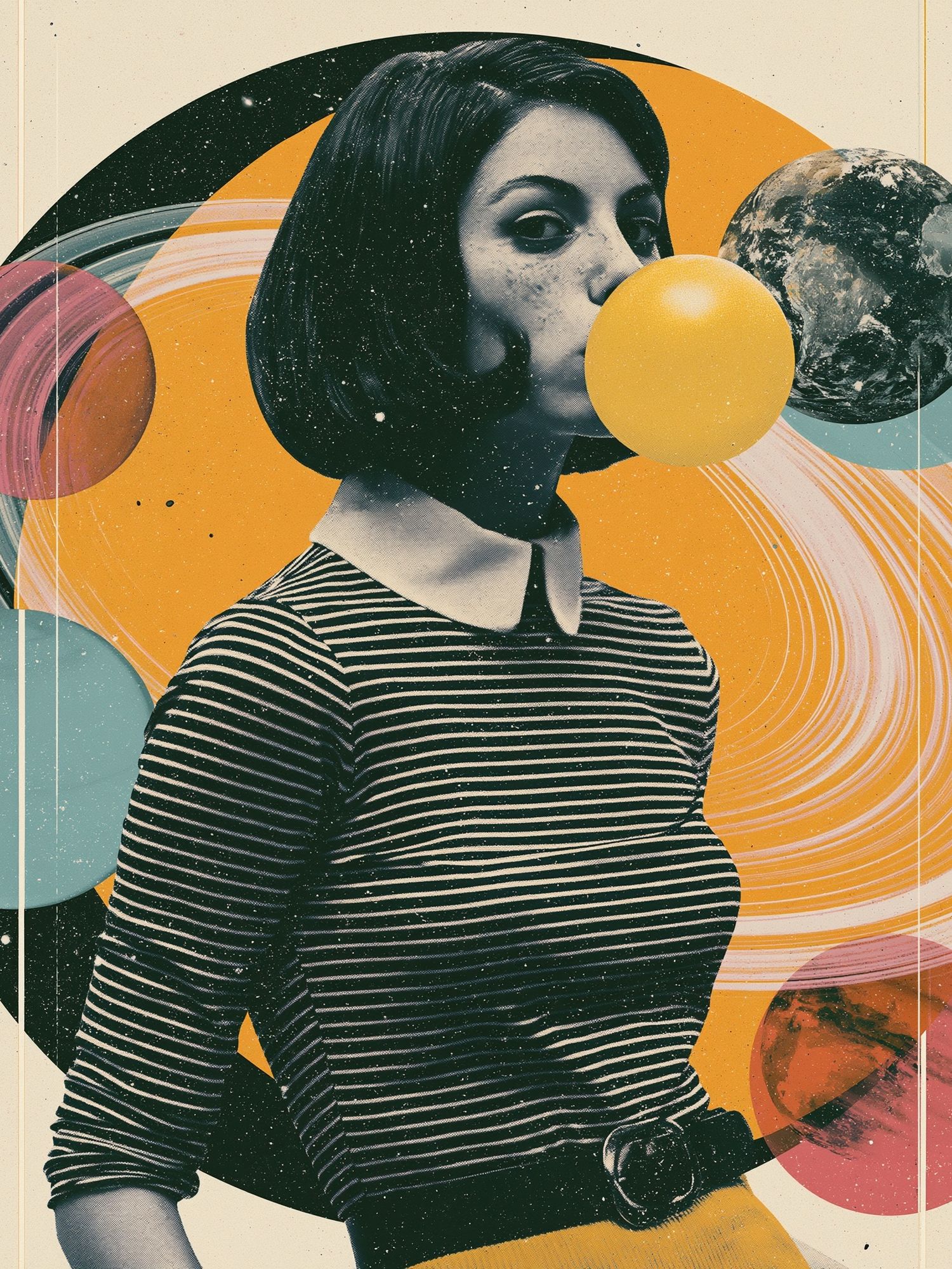 Retro Space Girl Collage Poster. poster — fine-art art