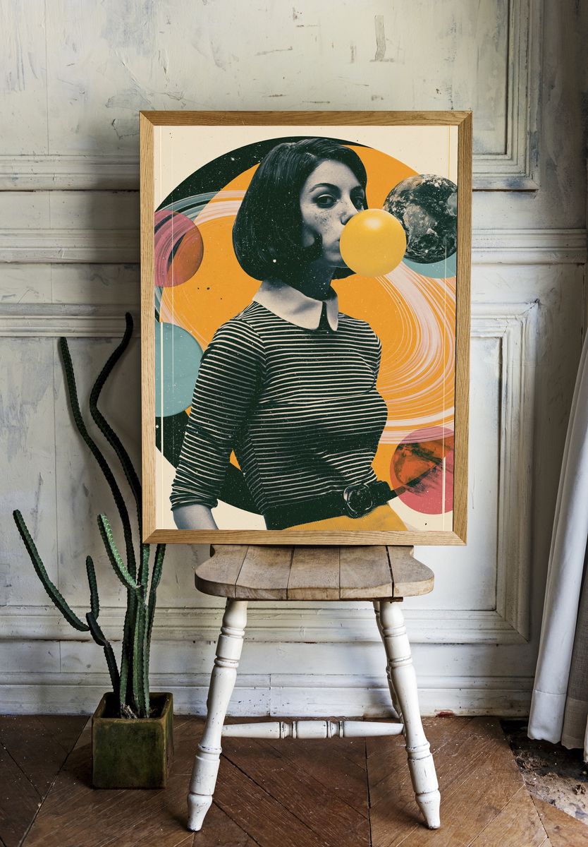 Retro Space Girl Collage Poster. room preview