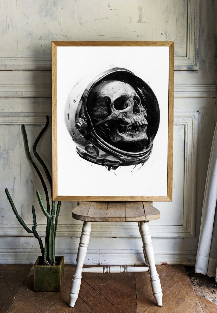 Astronaut Skull — Surrealism Print. room preview