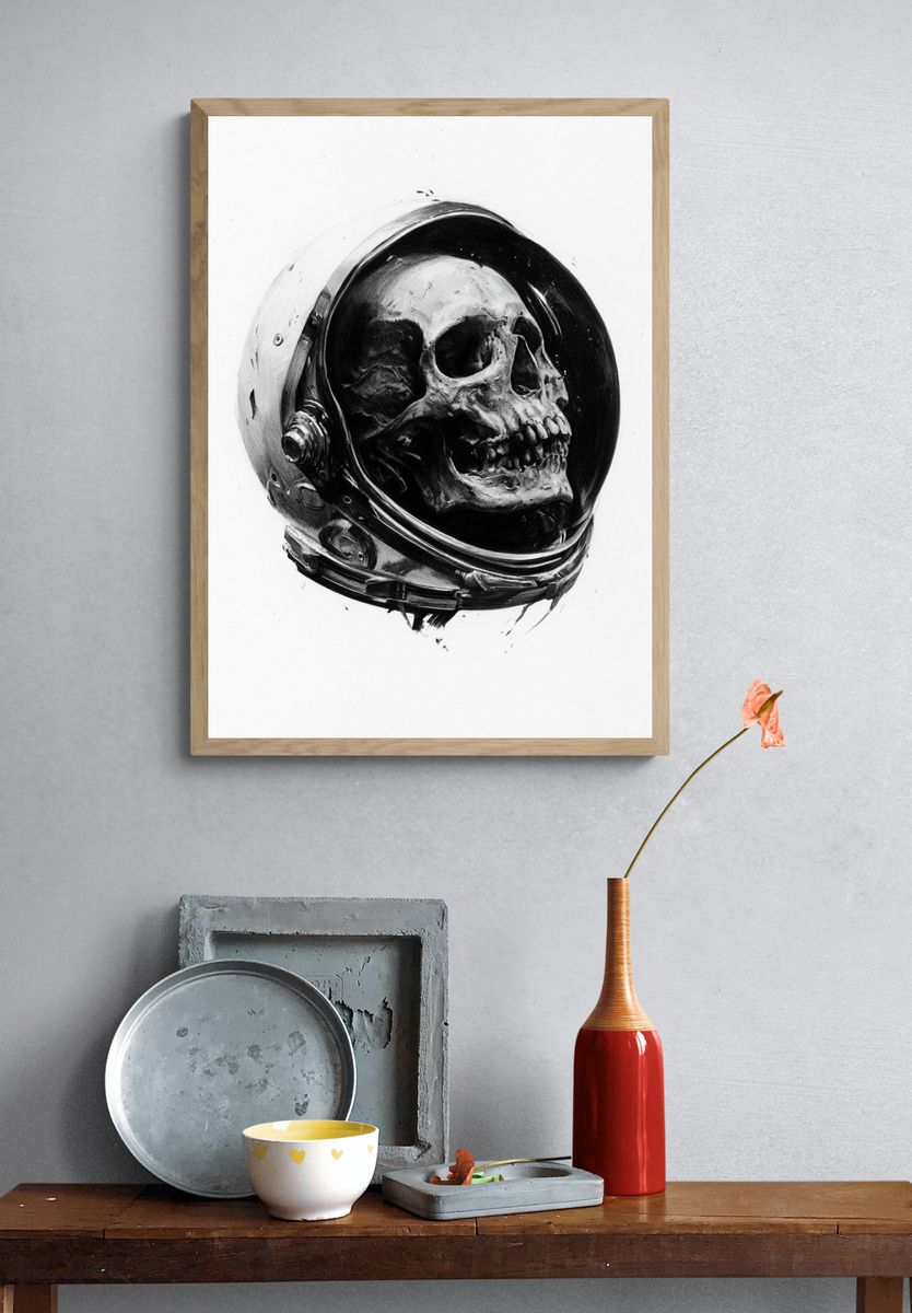 Astronaut Skull — Surrealism Print. — room view 3