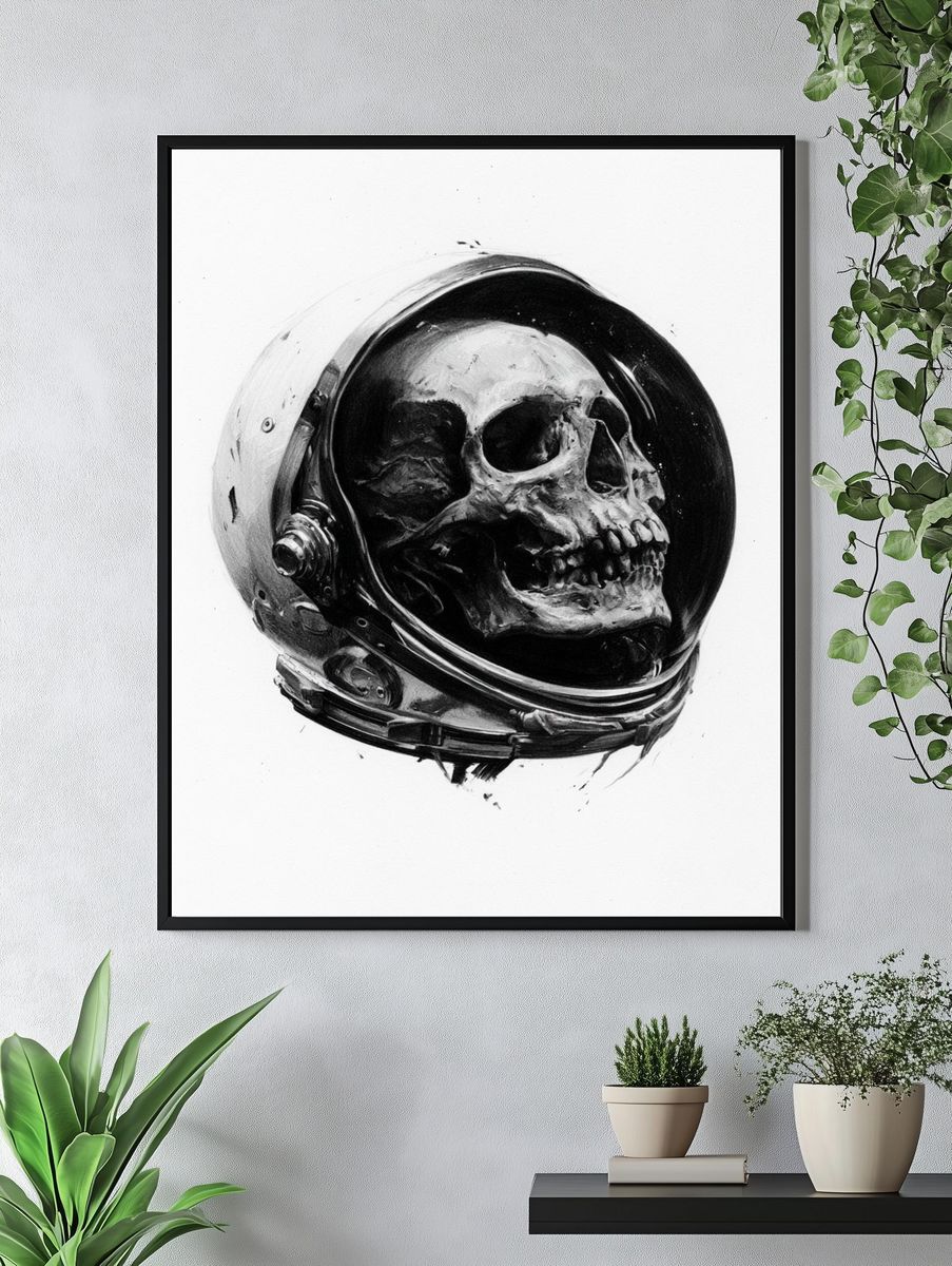 Astronaut Skull — Surrealism Print. — room view 4