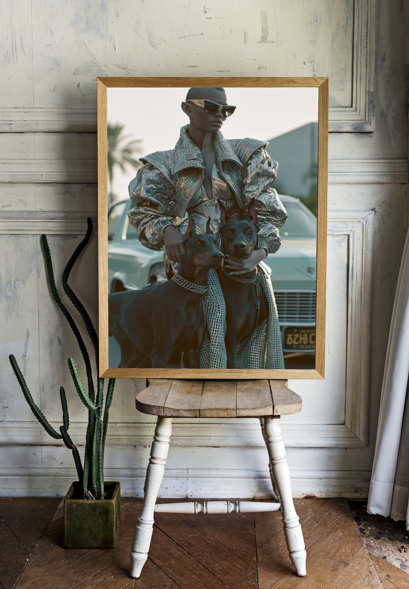 Fashion Portrait with Dobermans Poster. — room view 1
