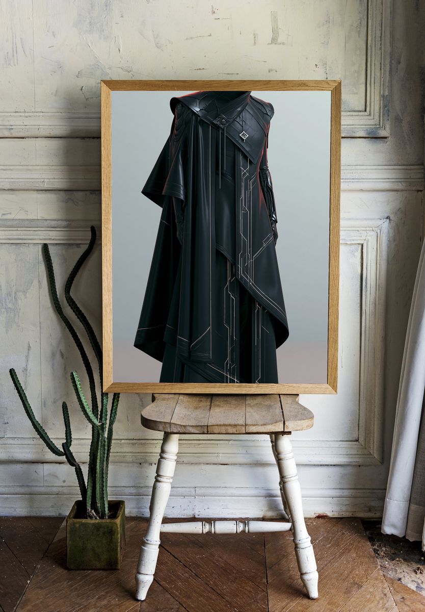 Futuristic Black Cloak Fashion Print. — room view 1