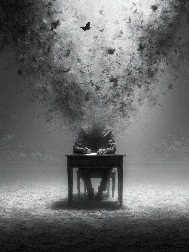 Surreal Writer in Monochrome Print. poster detail