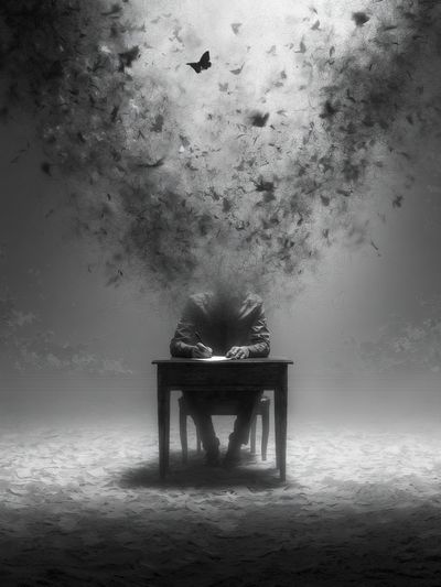 Surreal Writer in Monochrome Print. poster