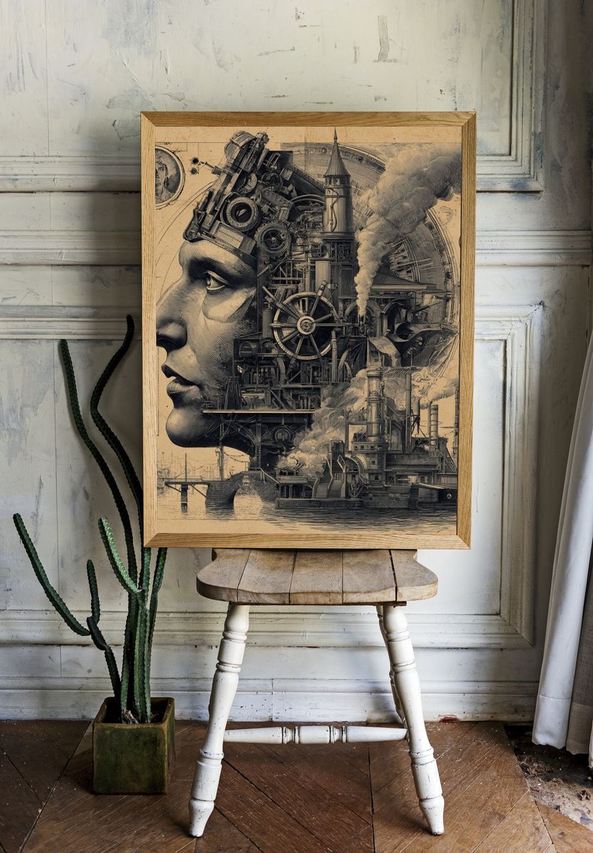 Industrial Surreal Portrait Print. room preview