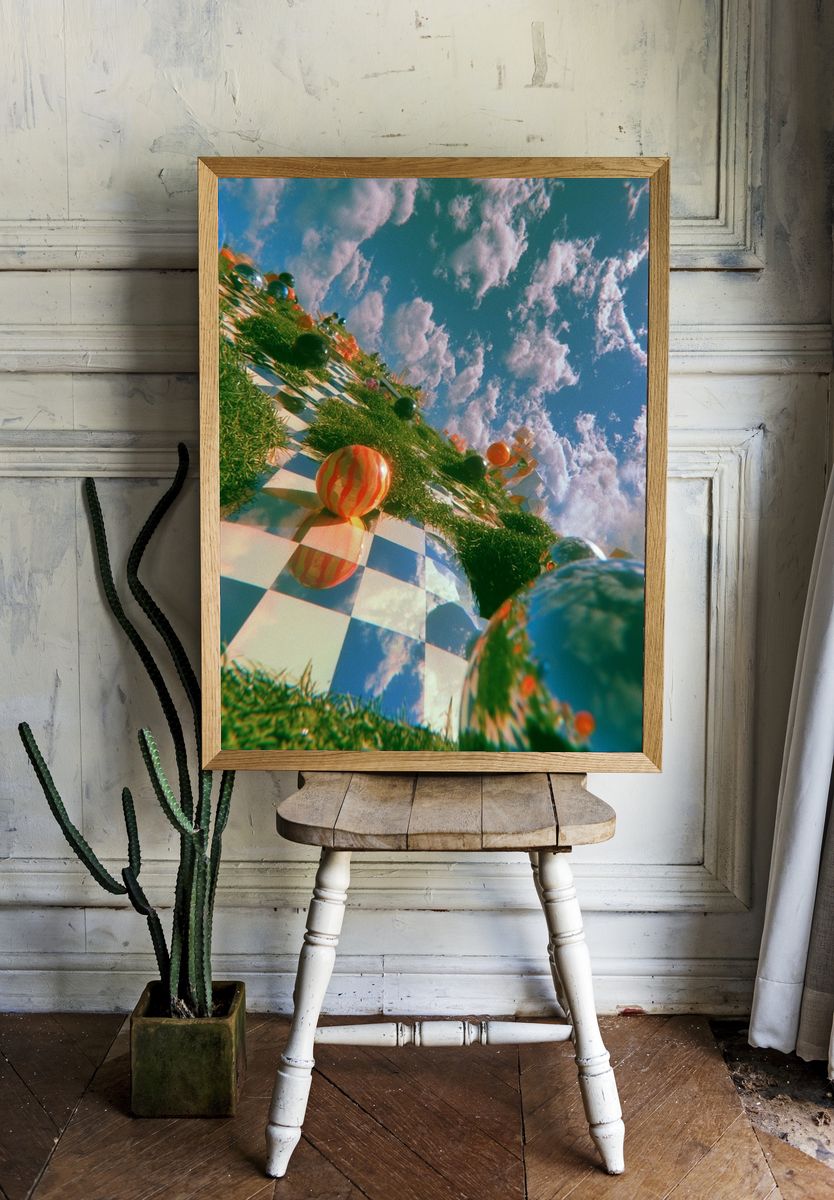 Surreal Checkerboard Sky Poster. room preview