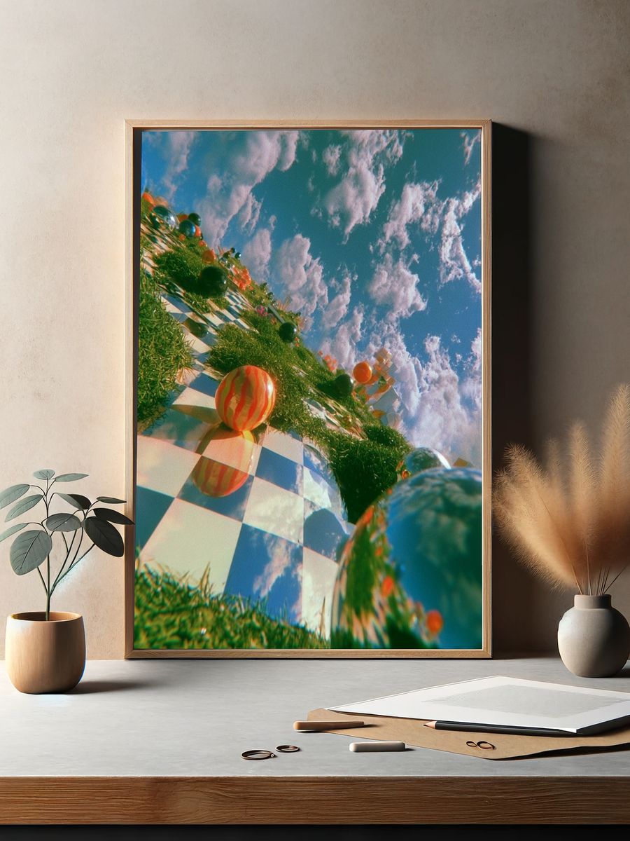 Surreal Checkerboard Sky Poster. — room view 2