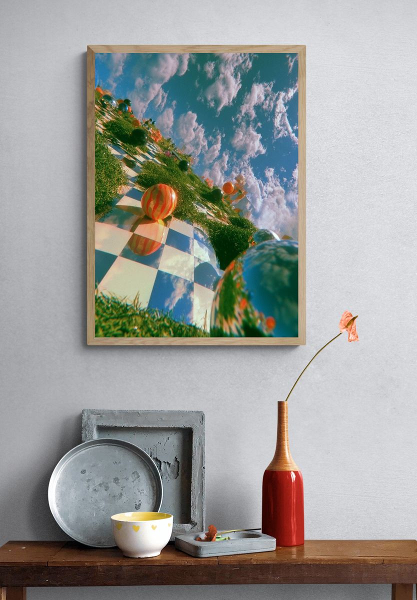 Surreal Checkerboard Sky Poster. — room view 3