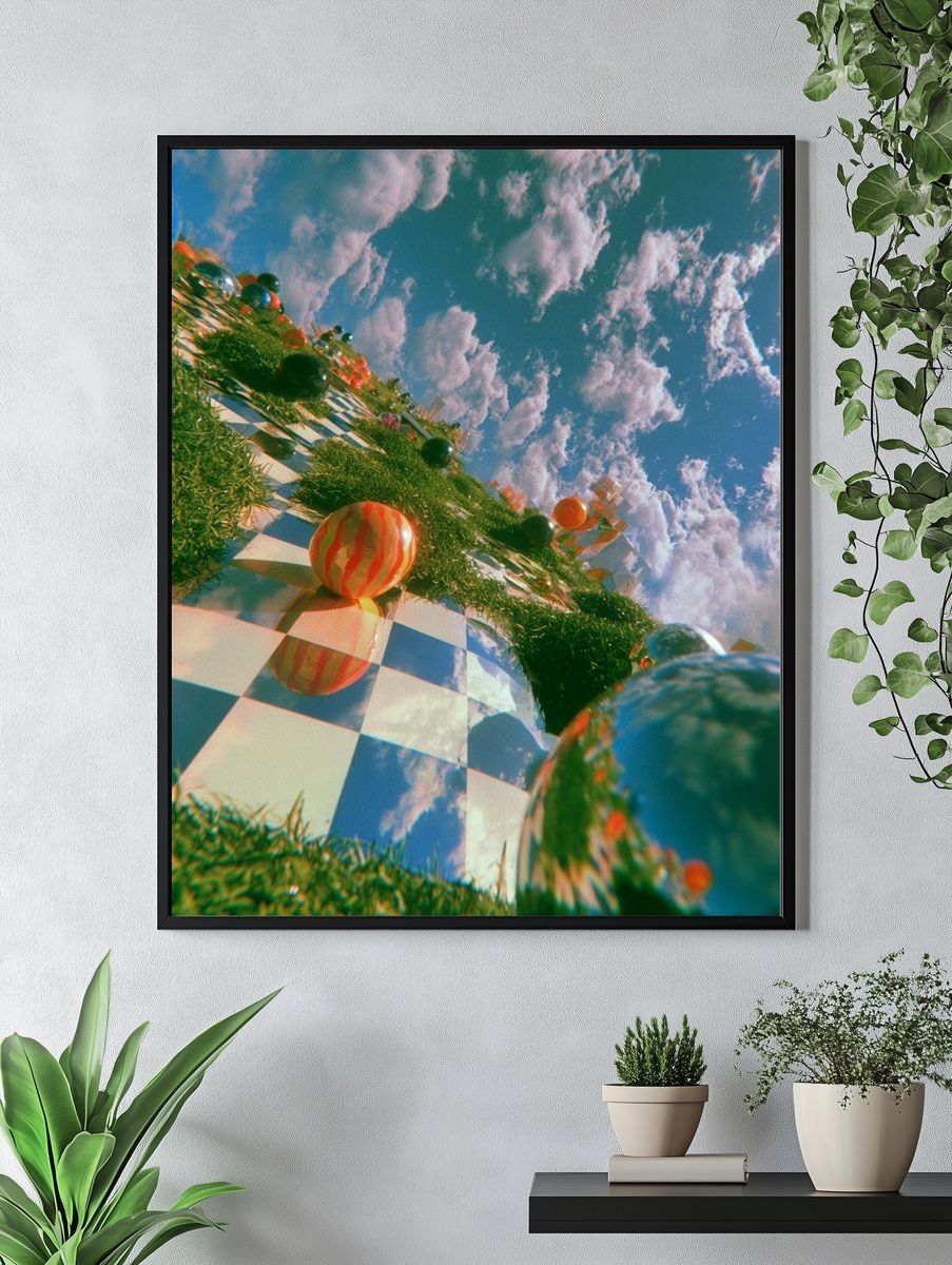 Surreal Checkerboard Sky Poster. — room view 4