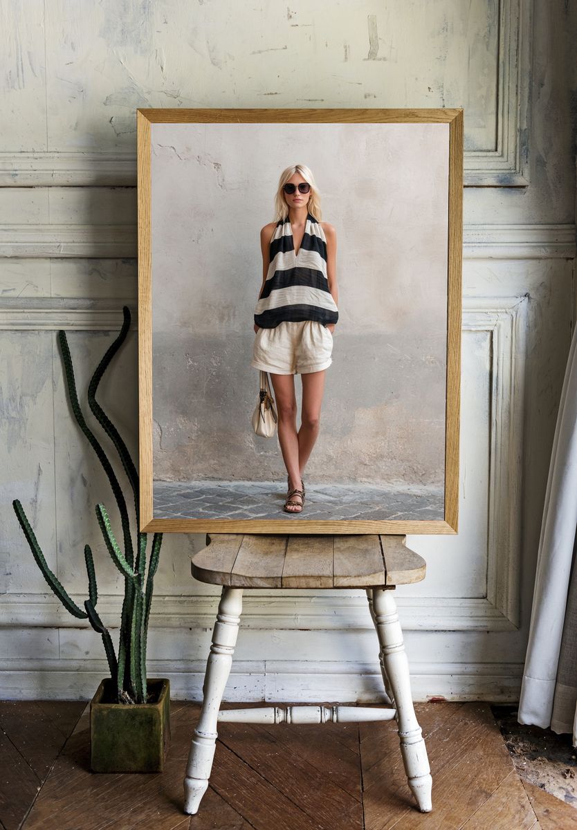 Striped Fashion Portrait Poster. — room view 1