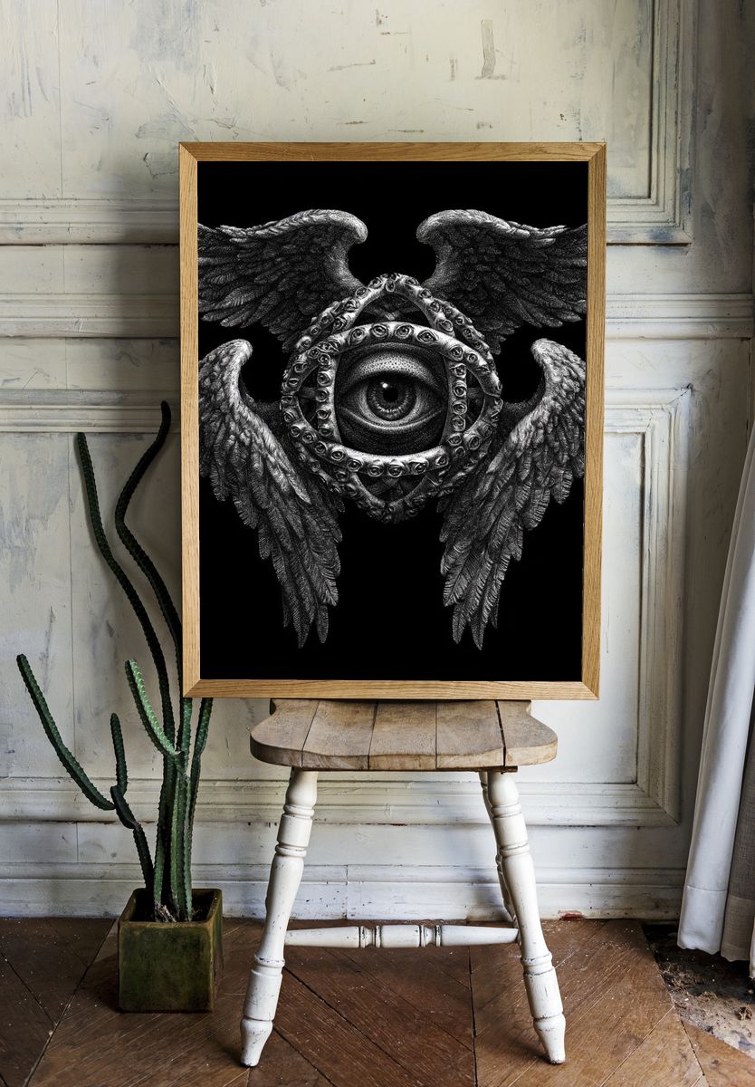 Winged Eye Surrealism Print. — room view 1