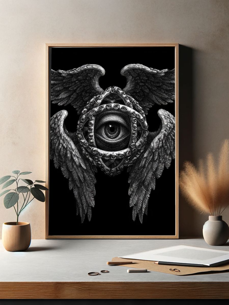 Winged Eye Surrealism Print. — room view 2