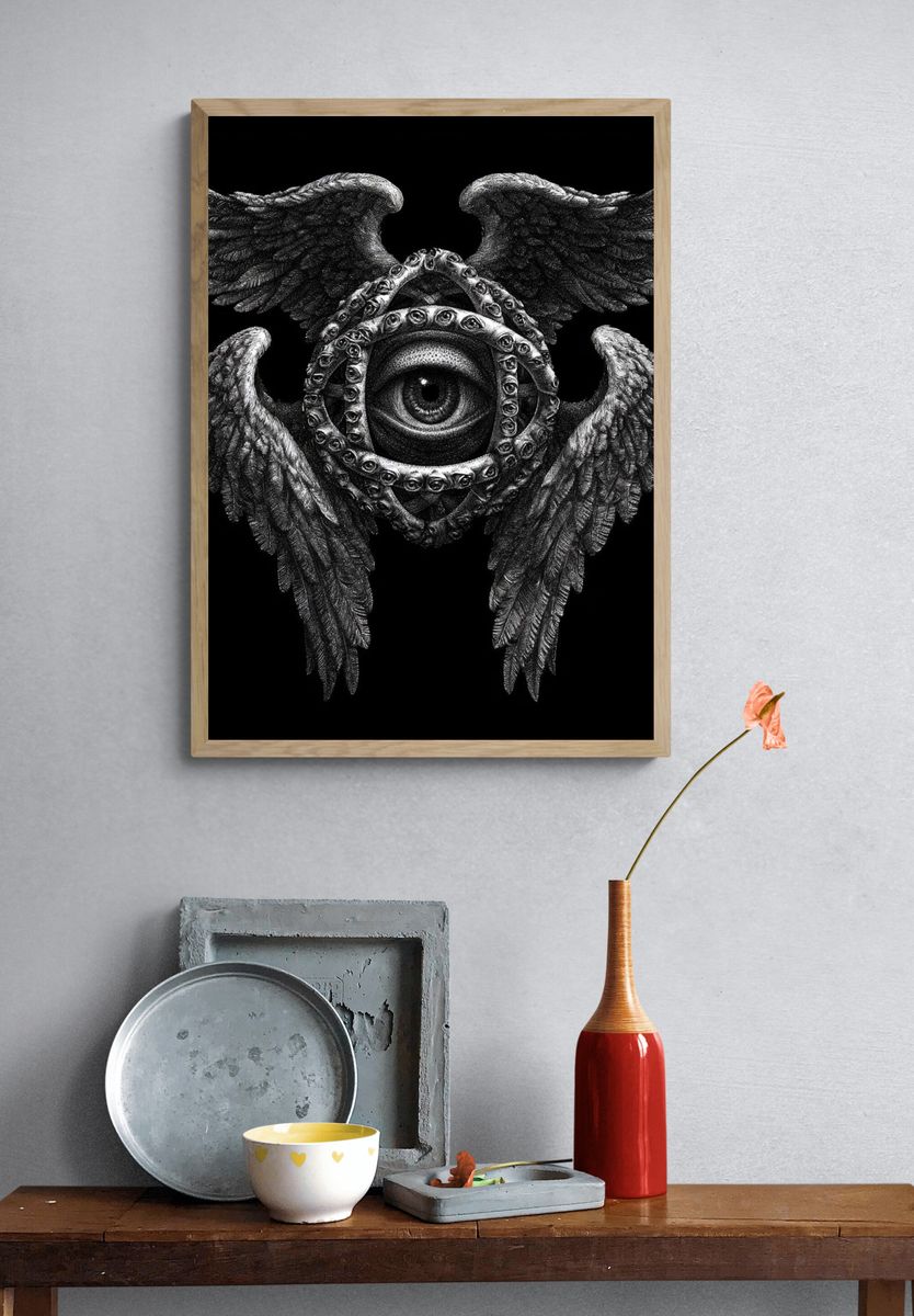 Winged Eye Surrealism Print. — room view 3