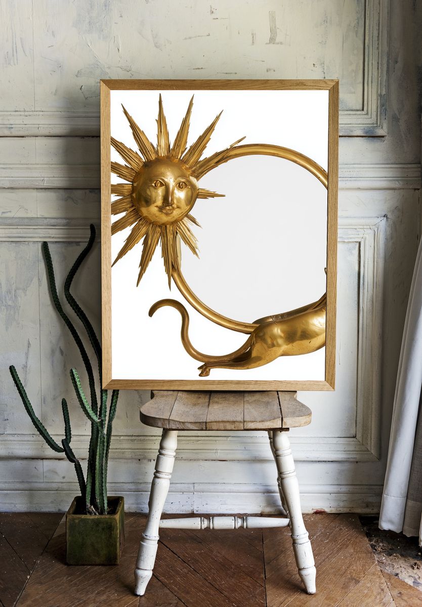 Golden Sun and Cat Surreal Print. room preview