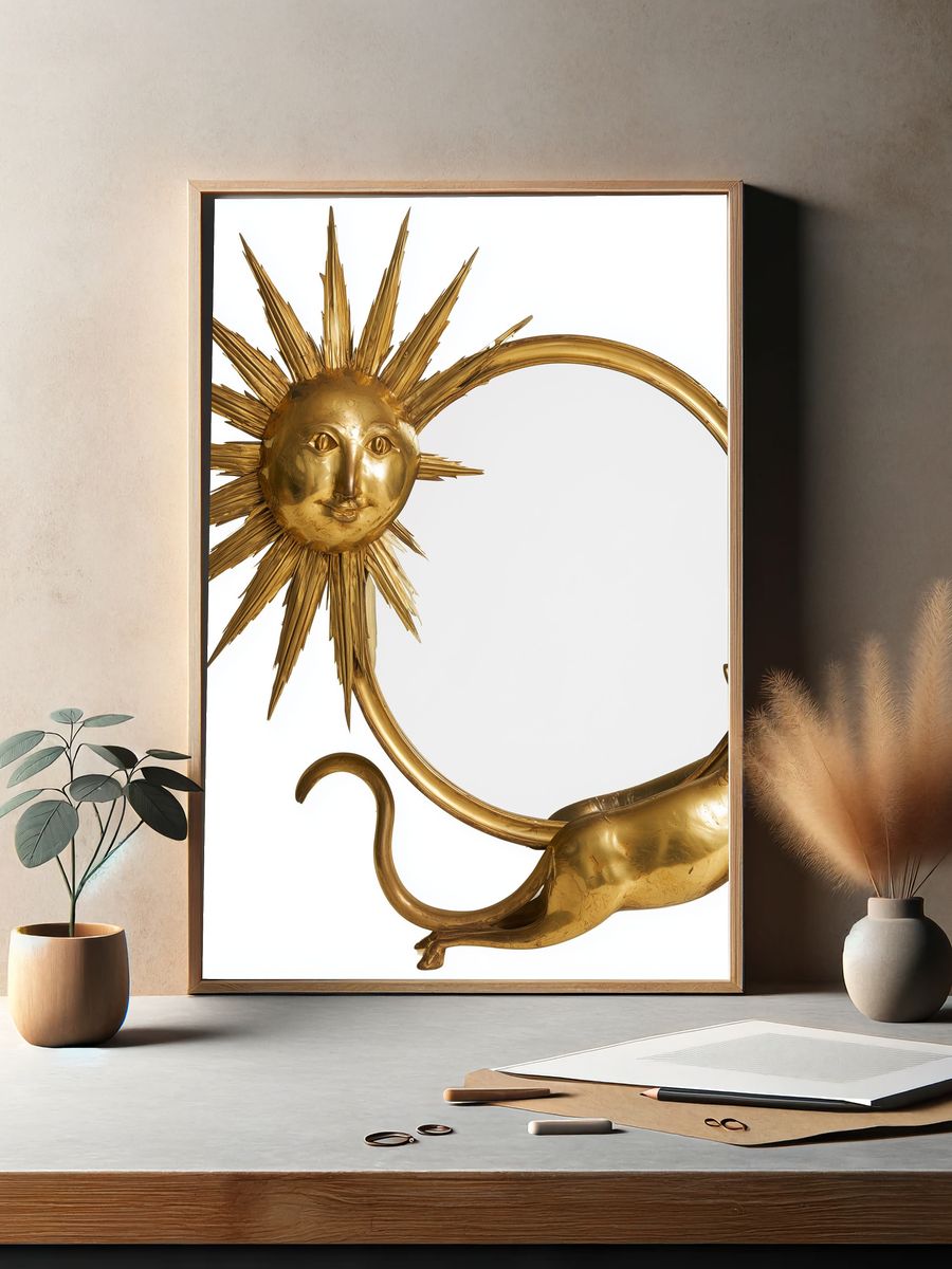 Golden Sun and Cat Surreal Print. — room view 2