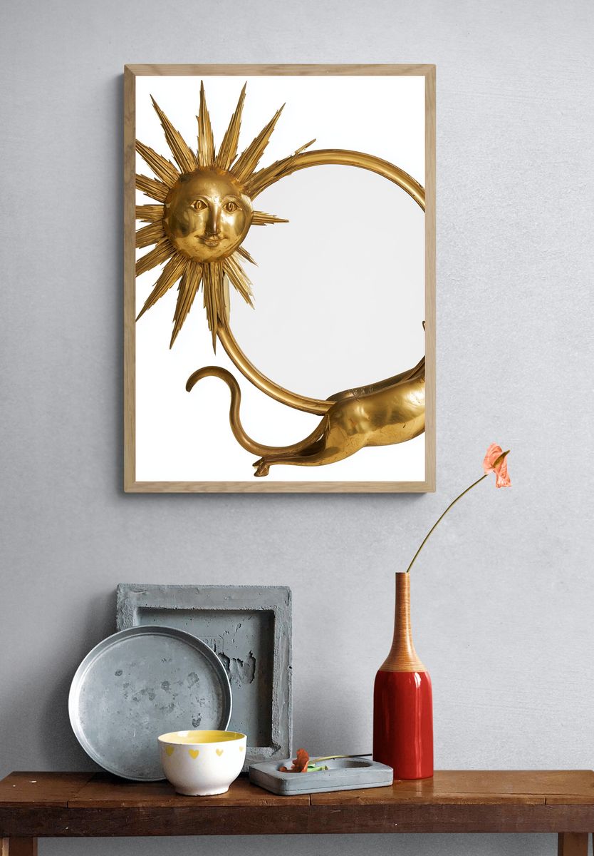 Golden Sun and Cat Surreal Print. — room view 3