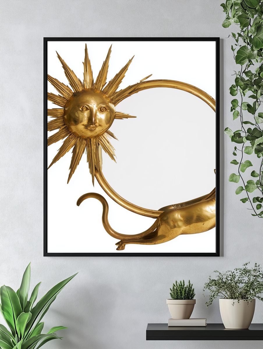 Golden Sun and Cat Surreal Print. — room view 4
