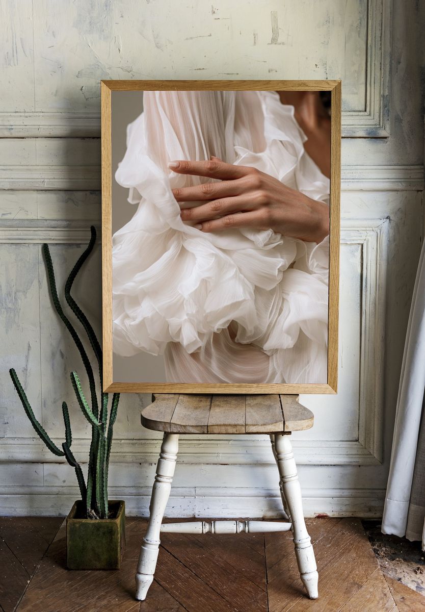 White Ruffled Fabric Fashion Poster. — room view 1
