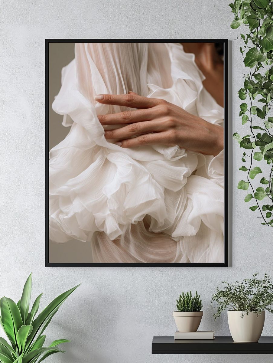White Ruffled Fabric Fashion Poster. — room view 4