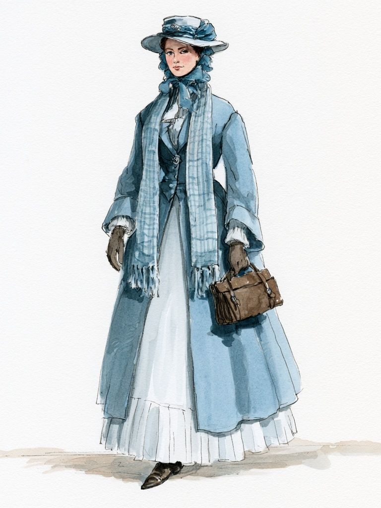 Victorian Fashion Woman Watercolor Print. poster detail