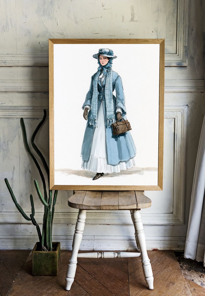 Victorian Fashion Woman Watercolor Print. — room view 1