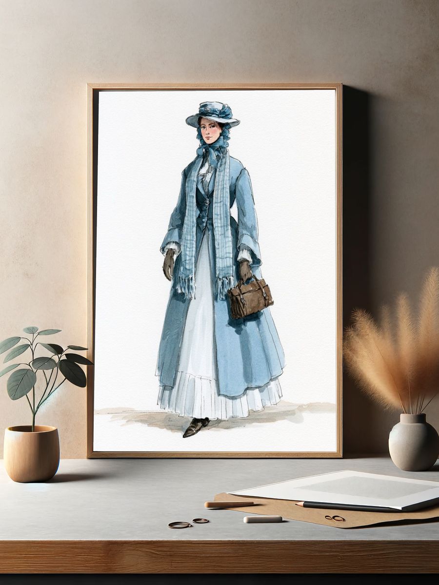 Victorian Fashion Woman Watercolor Print. — room view 2