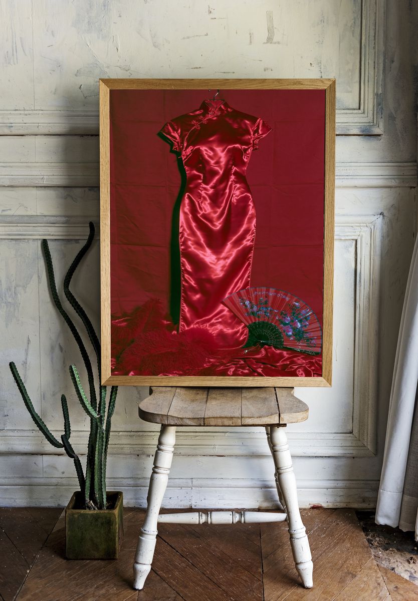 Red Satin Cheongsam Fashion Poster. — room view 1