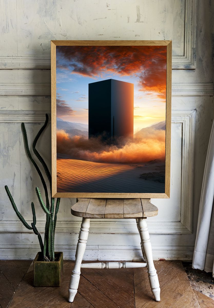Desert Monolith Surrealism Print. room preview