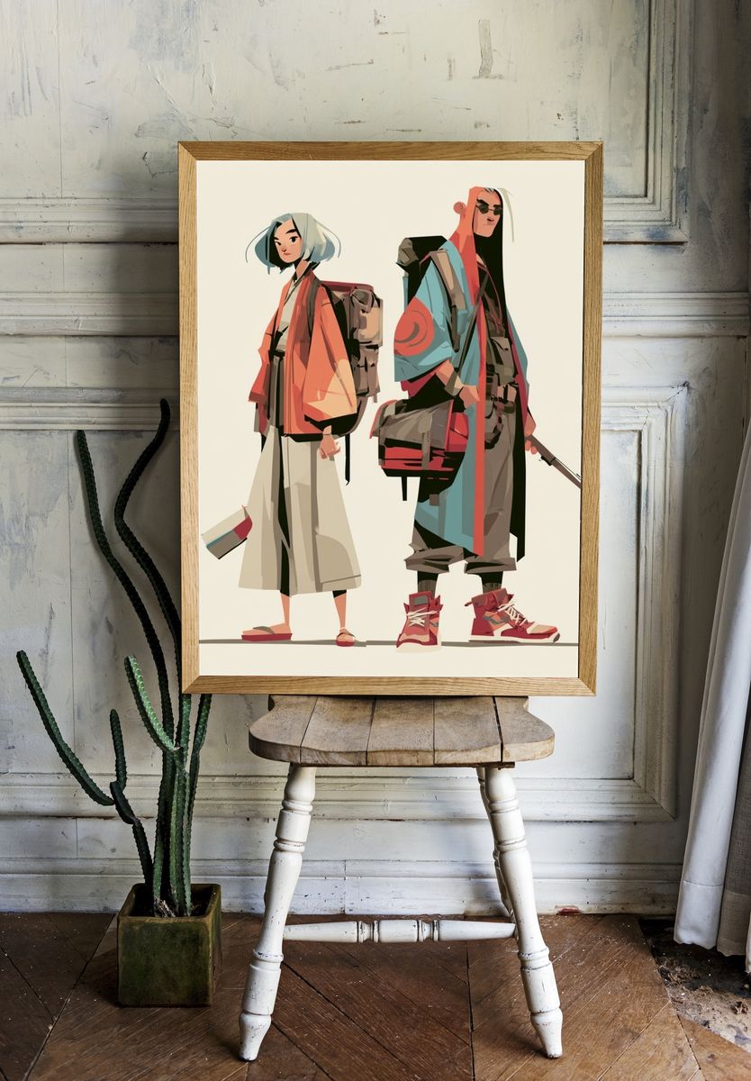 Stylized Fashion Duo Illustration Poster. room preview
