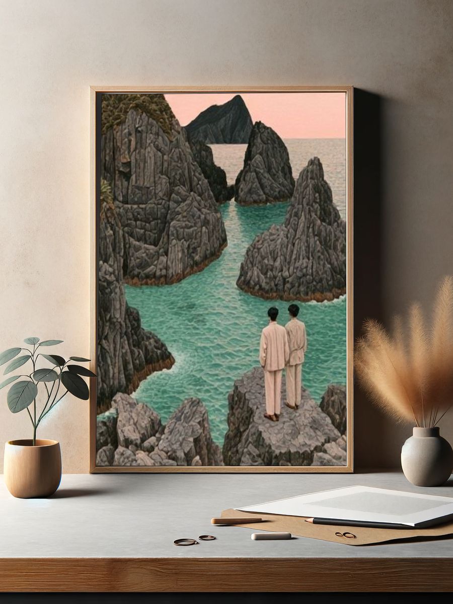 Surreal Coastal Cliffs Print. — room view 2