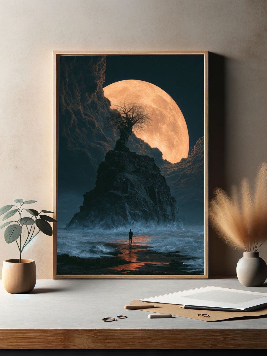 Moonlit Cliffscape Fantasy Print. — room view 2
