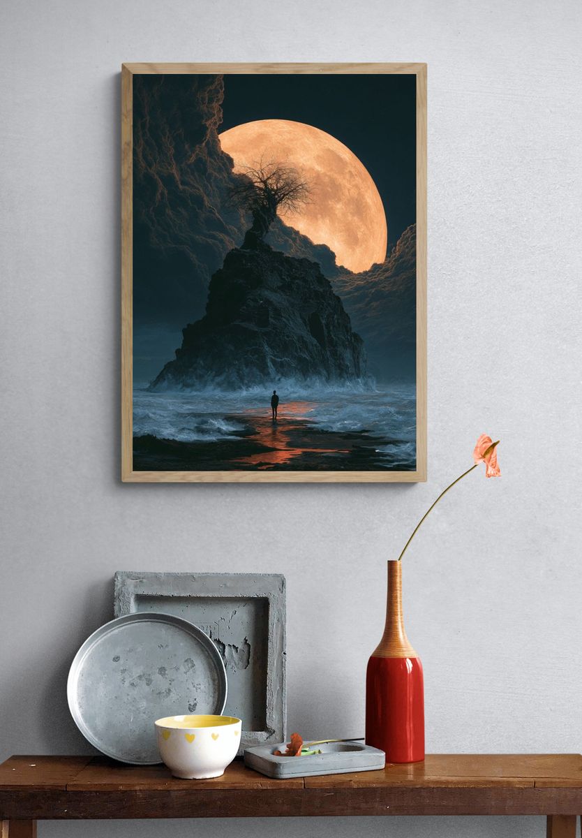 Moonlit Cliffscape Fantasy Print. — room view 3