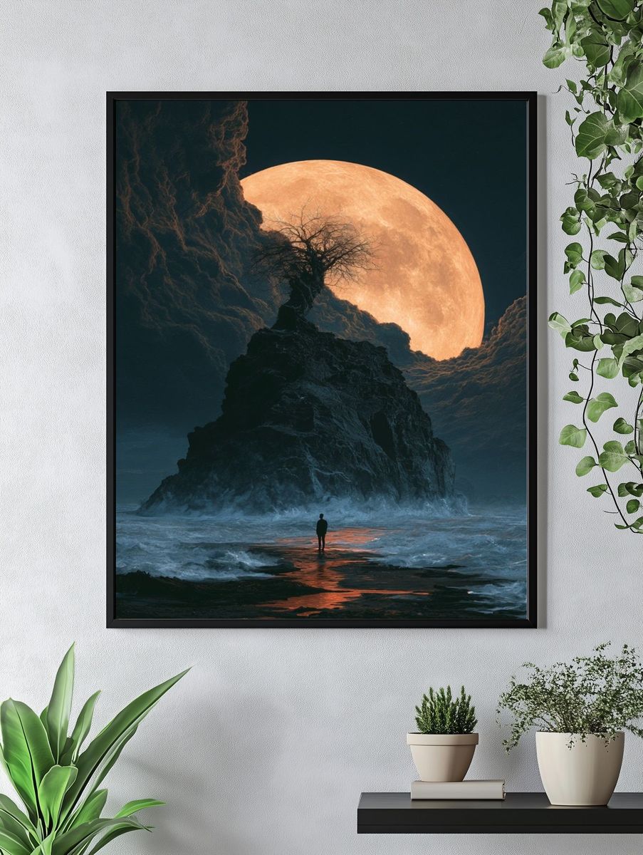 Moonlit Cliffscape Fantasy Print. — room view 4
