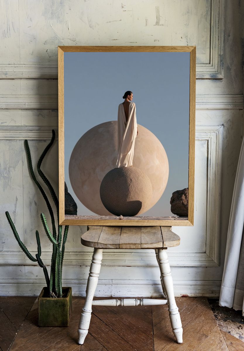 Surreal Figure on Sphere Print. — room view 1