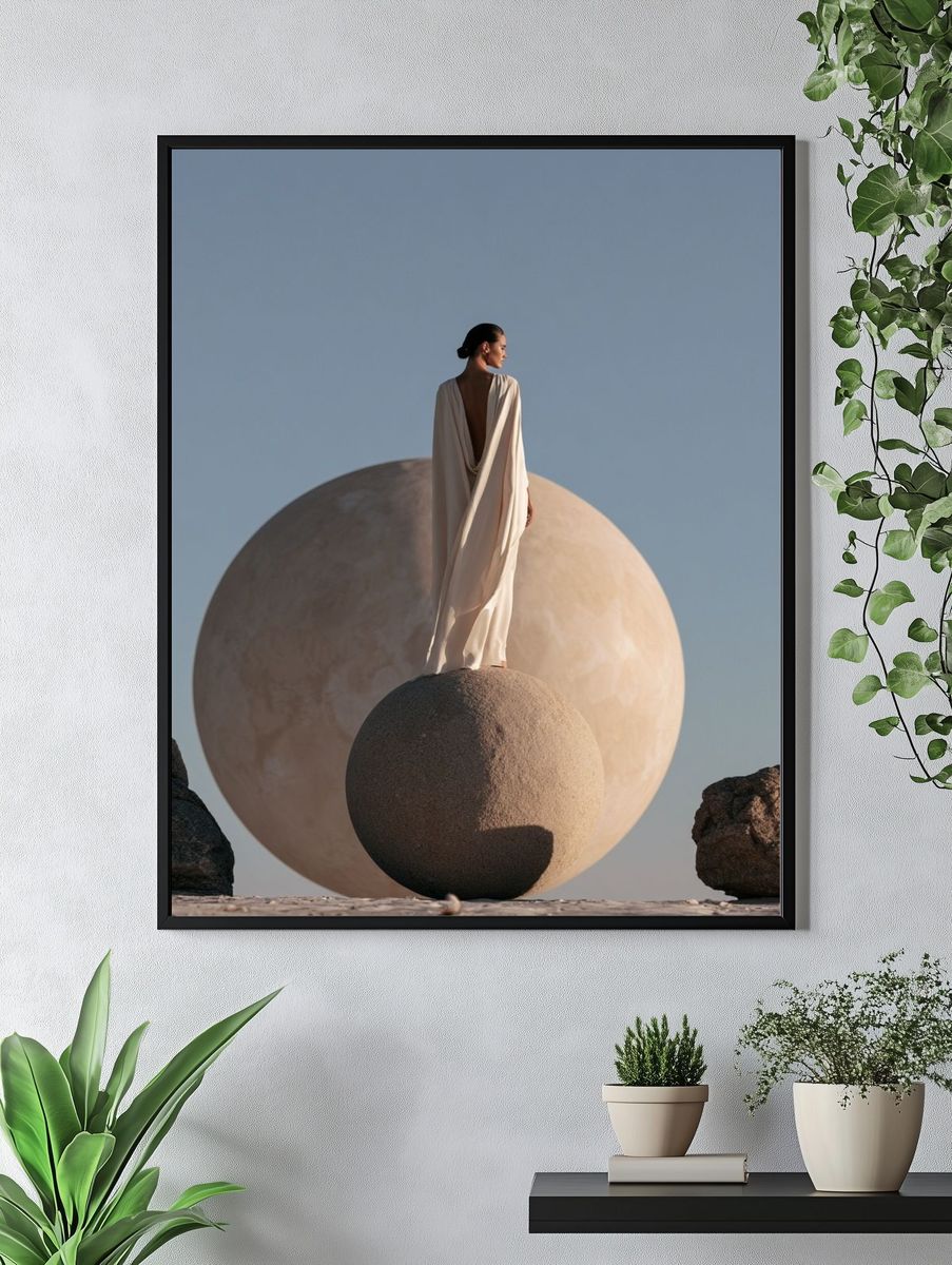 Surreal Figure on Sphere Print. — room view 4