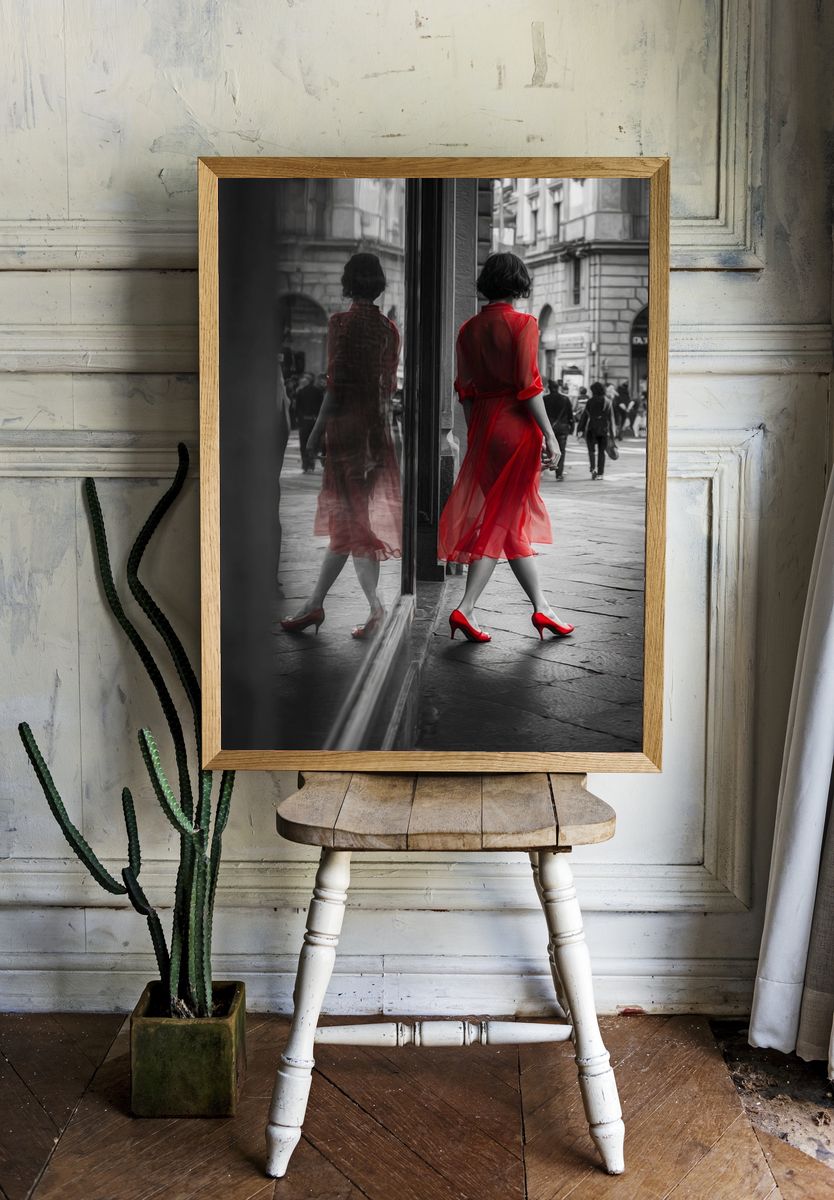 Red Dress Street Fashion Poster. — room view 1