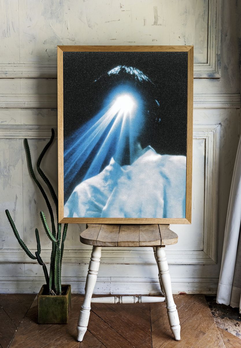 Surreal Light Beam Portrait Print. room preview
