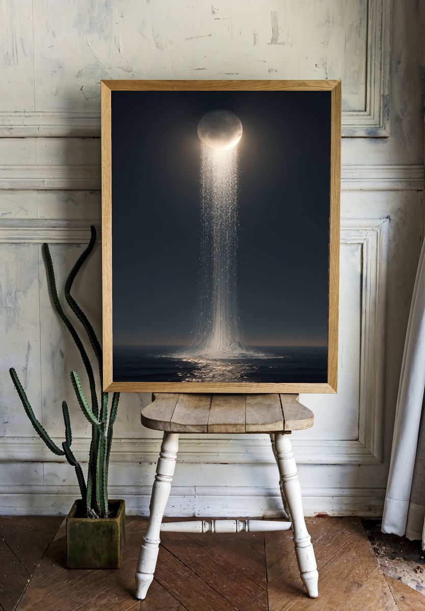 Moonlit Ocean Beam Surrealism Poster. — room view 1