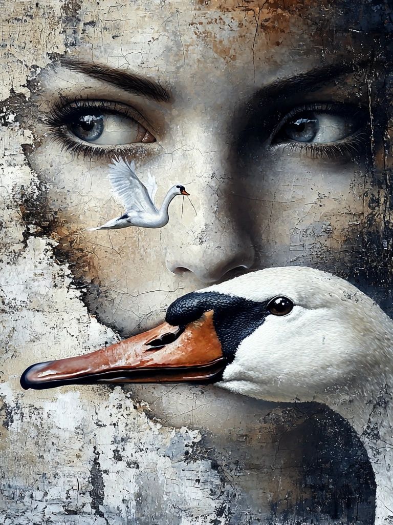 Swan and Woman Surrealism Poster. poster — fine-art art