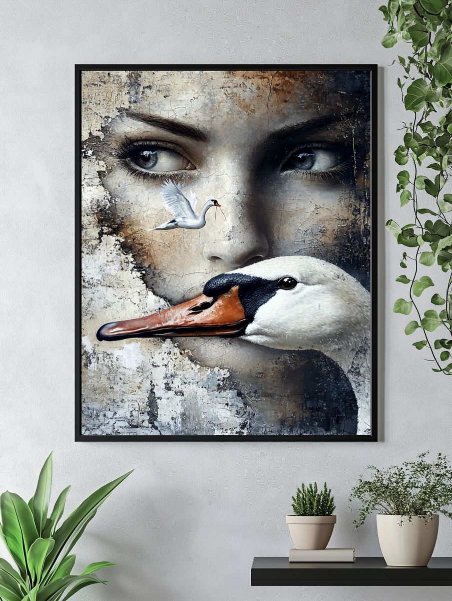 Swan and Woman Surrealism Poster. — room view 4