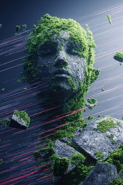 Ethereal Stone Face Digital Art Poster.