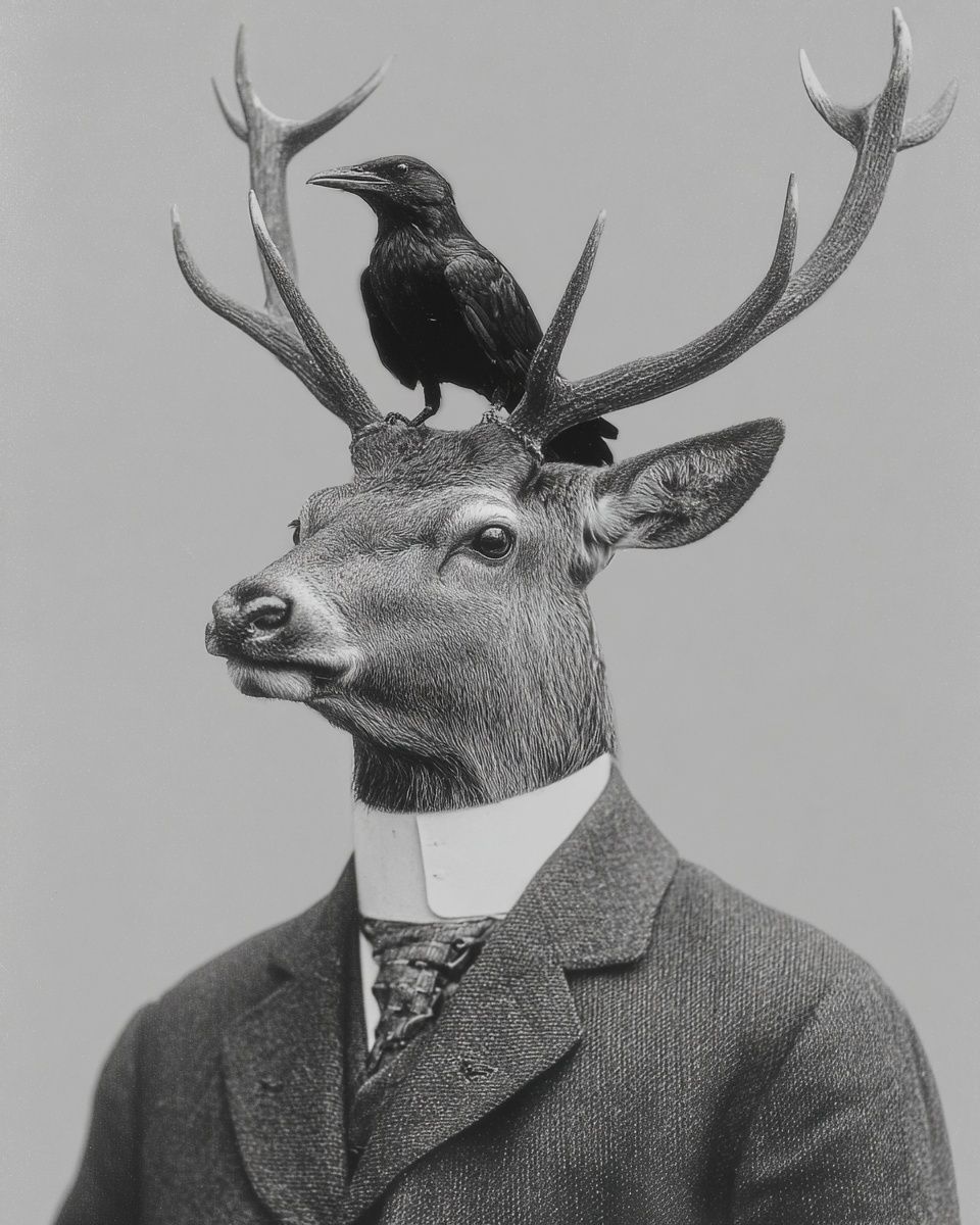 Deer Gentleman Surrealism Print. poster — fine-art art
