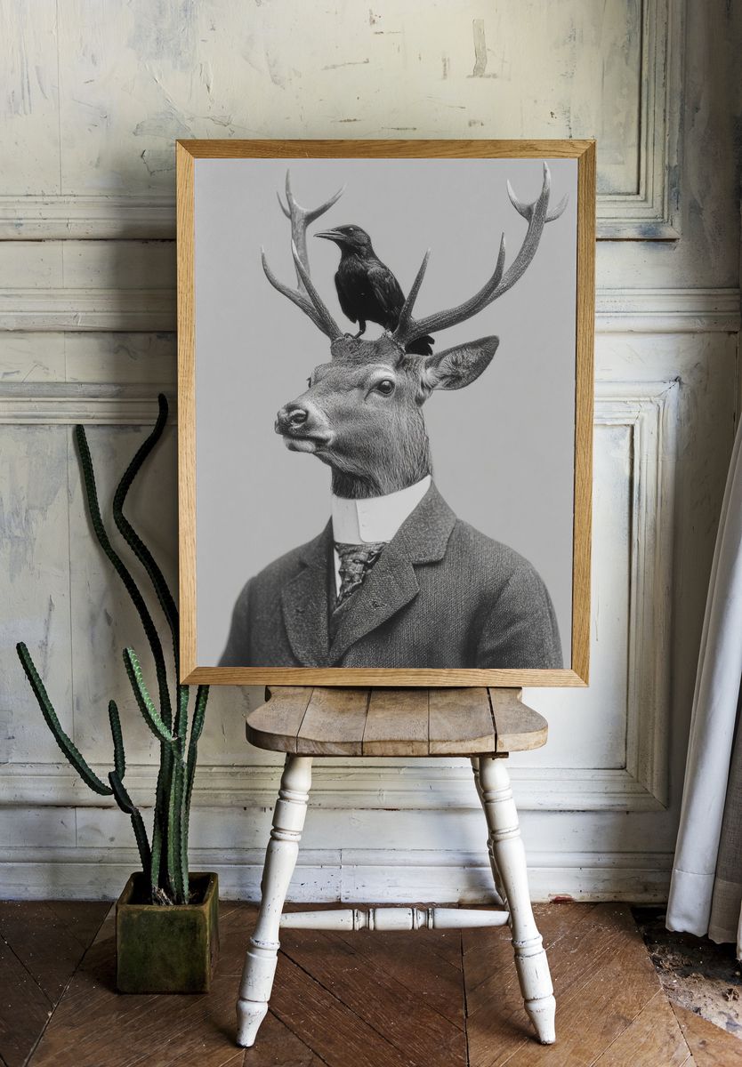 Deer Gentleman Surrealism Print room preview