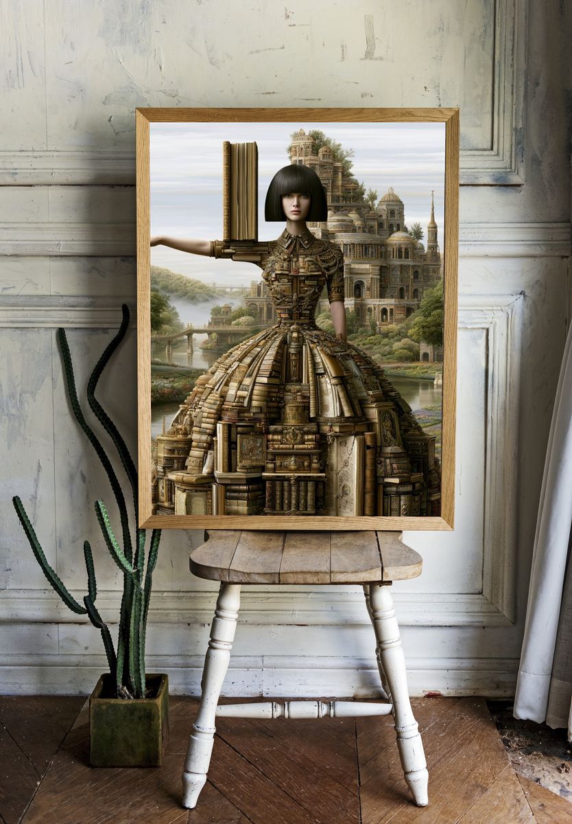 Surreal Library Gown Illustration Poster. room preview