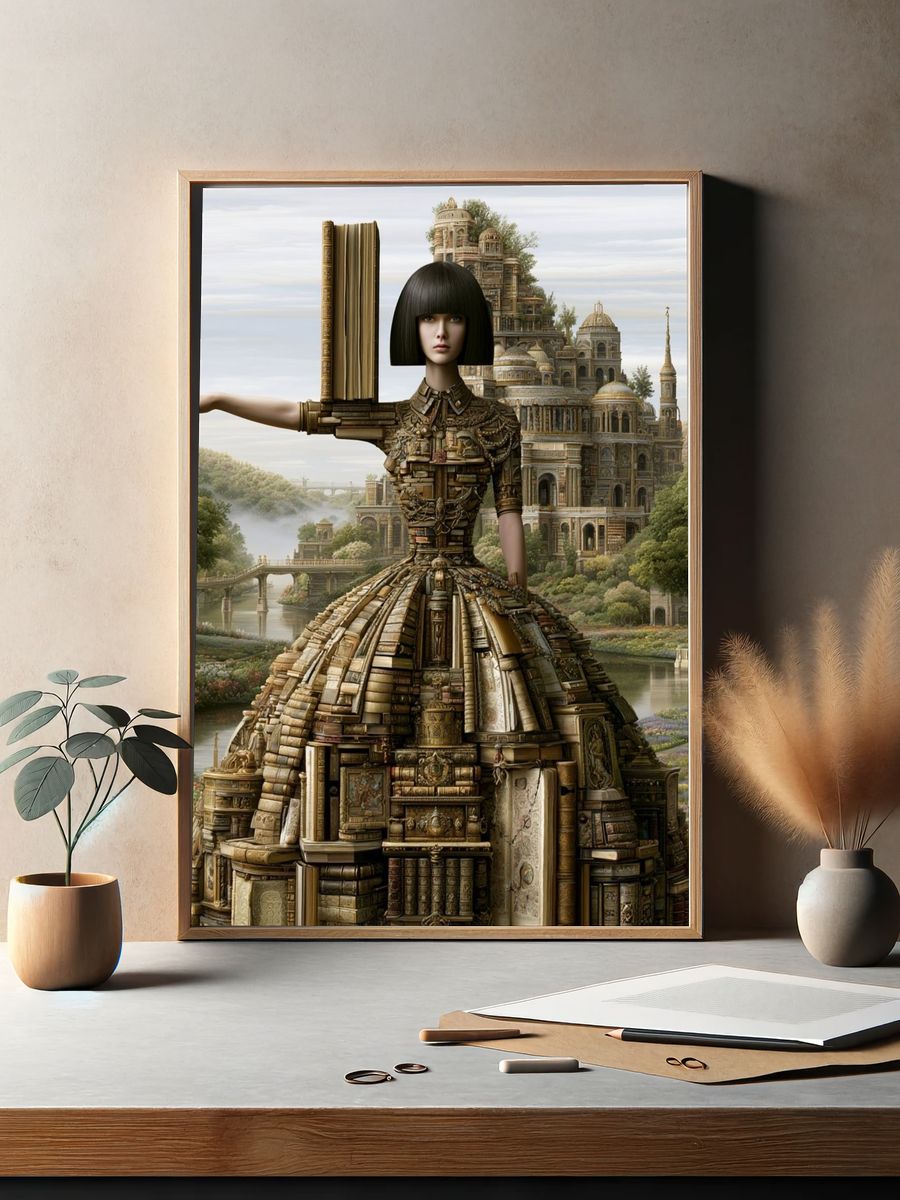 Surreal Library Gown Illustration Poster. — room view 2