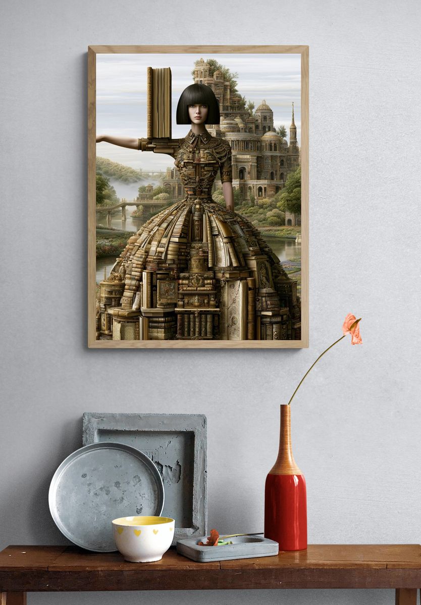 Surreal Library Gown Illustration Poster. — room view 3