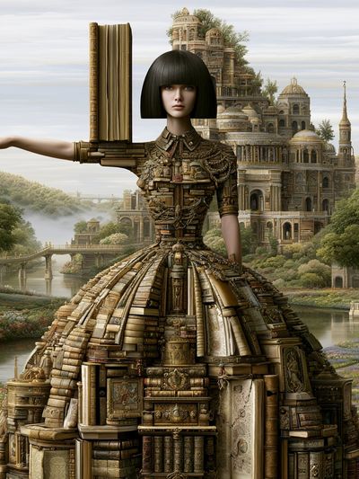 Surreal Library Gown Illustration Poster. poster